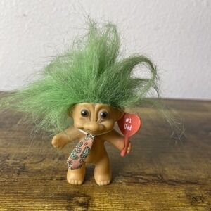 Vintage 90s Russ Troll Doll Green Hair With Tie #1 Dad 3"